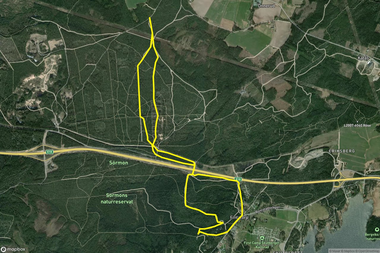Motionsspår 9 km loop seen over 3D terrain