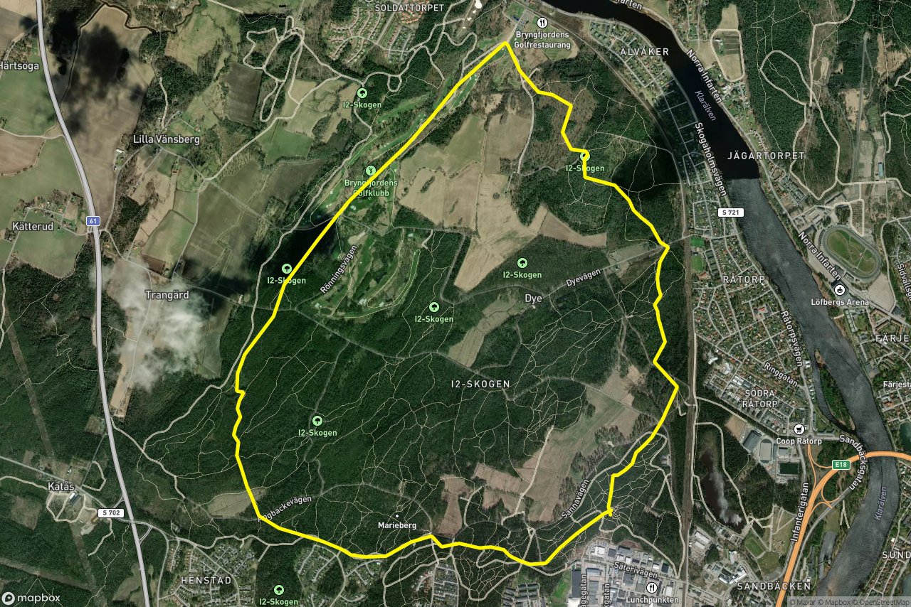 Prästbergsvägen – Dyevägen 11 km loop seen over 3D terrain