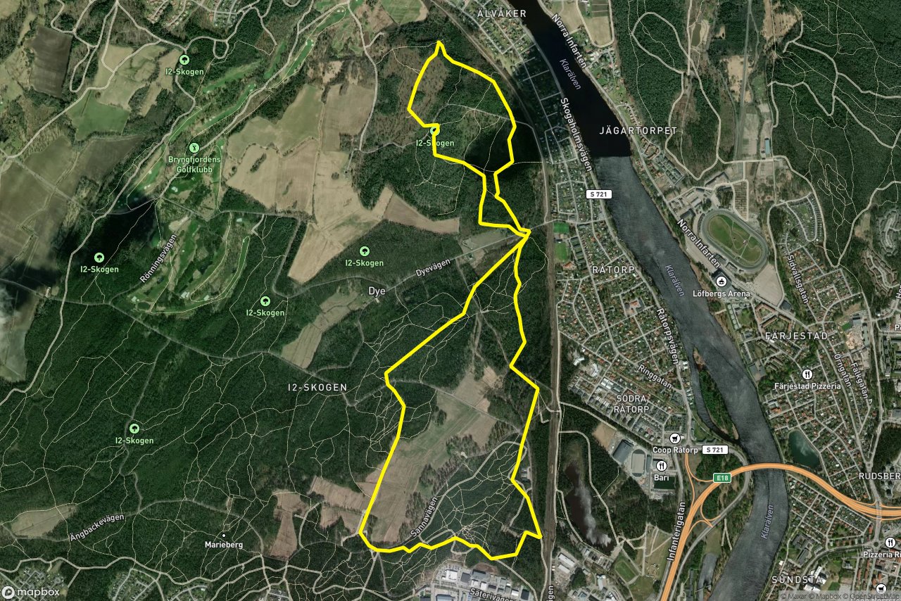 Prästbergsvägen – Dyevägen 9 km loop seen over 3D terrain