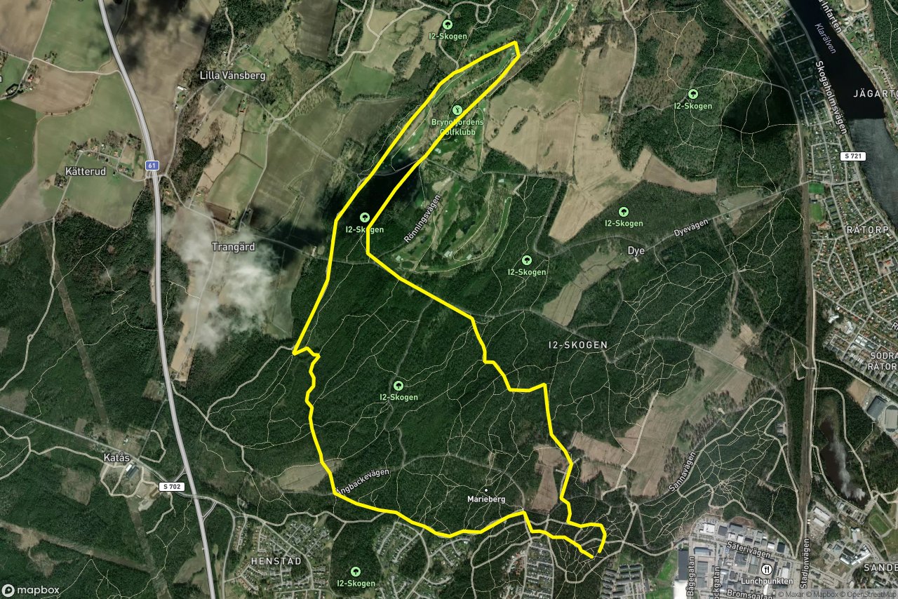 Rydalsvägen – Ängbackevägen 10 km loop seen over 3D terrain
