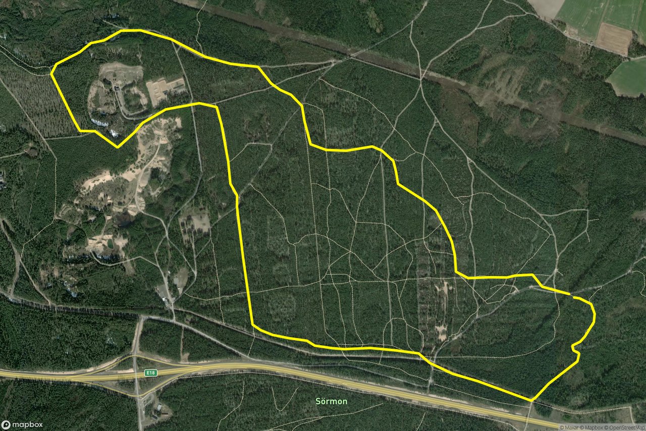 Tvärstigen 8 km loop seen over 3D terrain