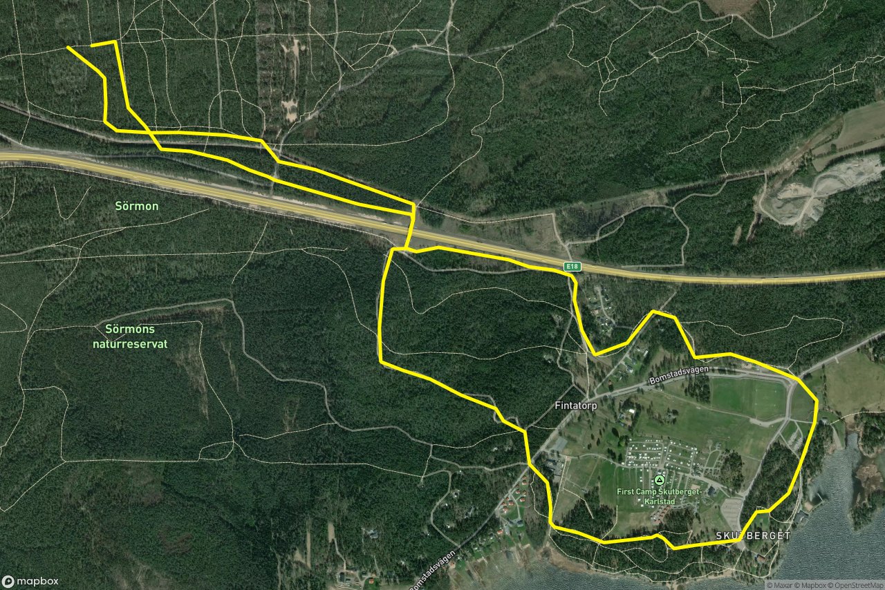 Tvärstigen – Motionsspår 9 km loop seen over 3D terrain
