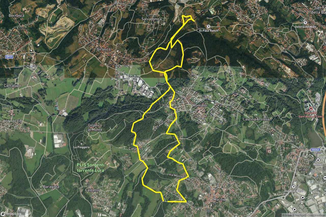 Gironico – Via Mirabello 11 km loop seen over 3D terrain