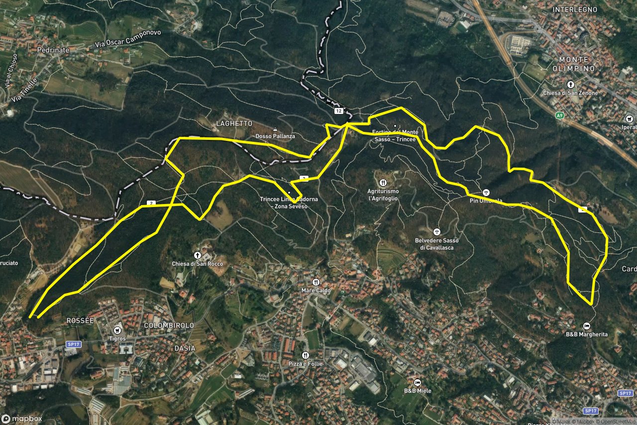 Via al Laghetto 10 km loop seen over 3D terrain