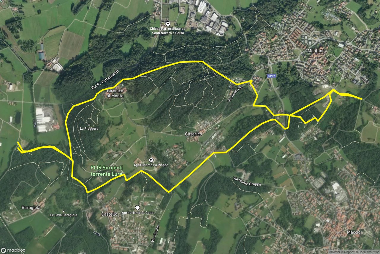Via Meraccio – Via per Casarico 9 km loop seen over 3D terrain