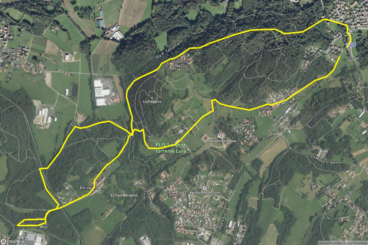 Via Mirabello – alla tomba del Marchese 8 km loop seen over 3D terrain