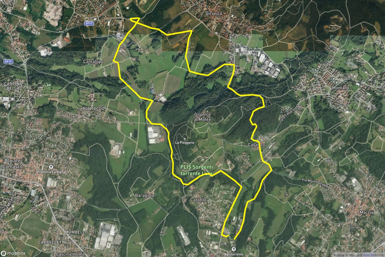 Via Vittorio Emanuele Secondo – Via delle Fontanelle 11 km loop seen over 3D terrain