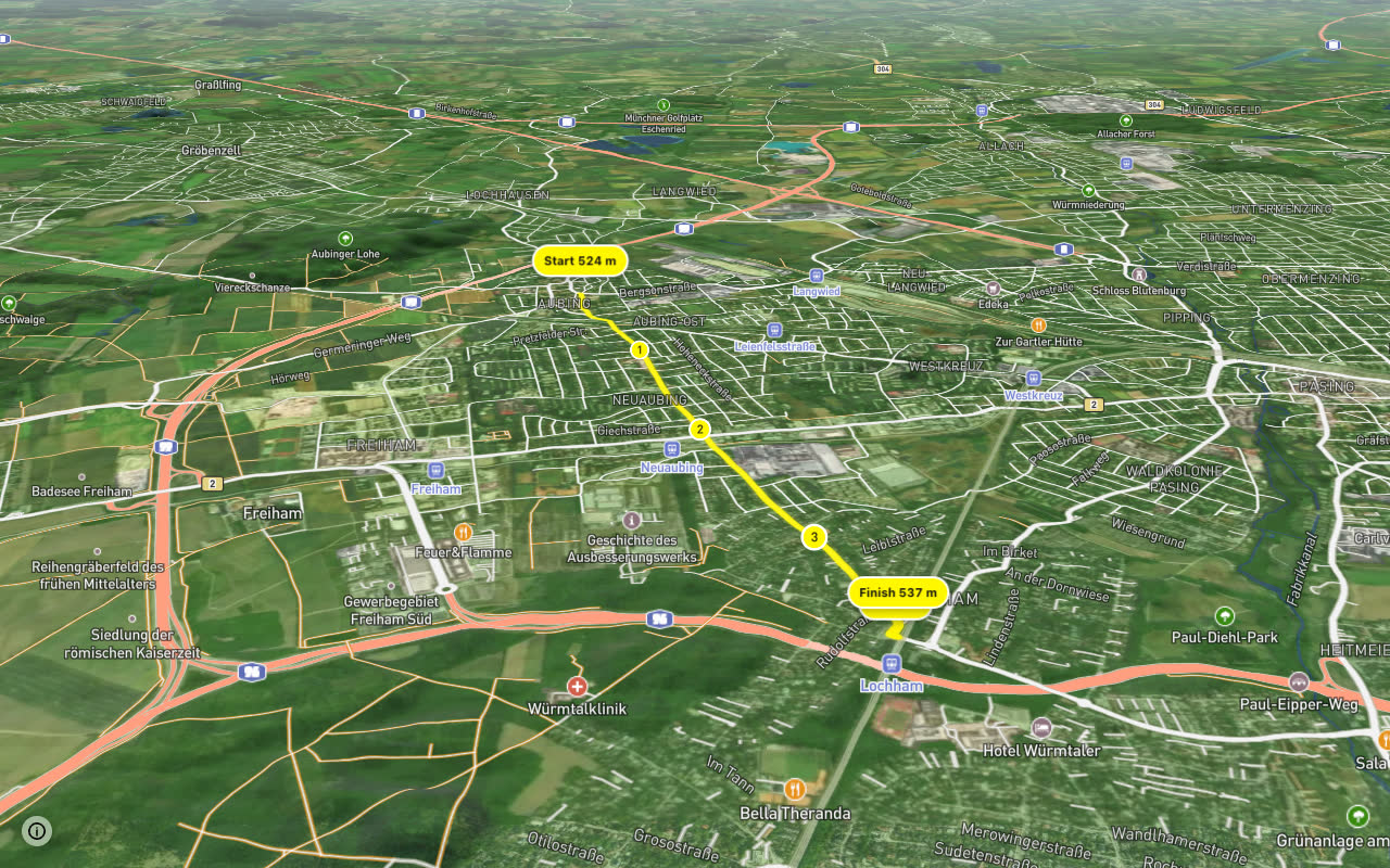 Aubing - Lochham - Blumenau seen over 3D terrain