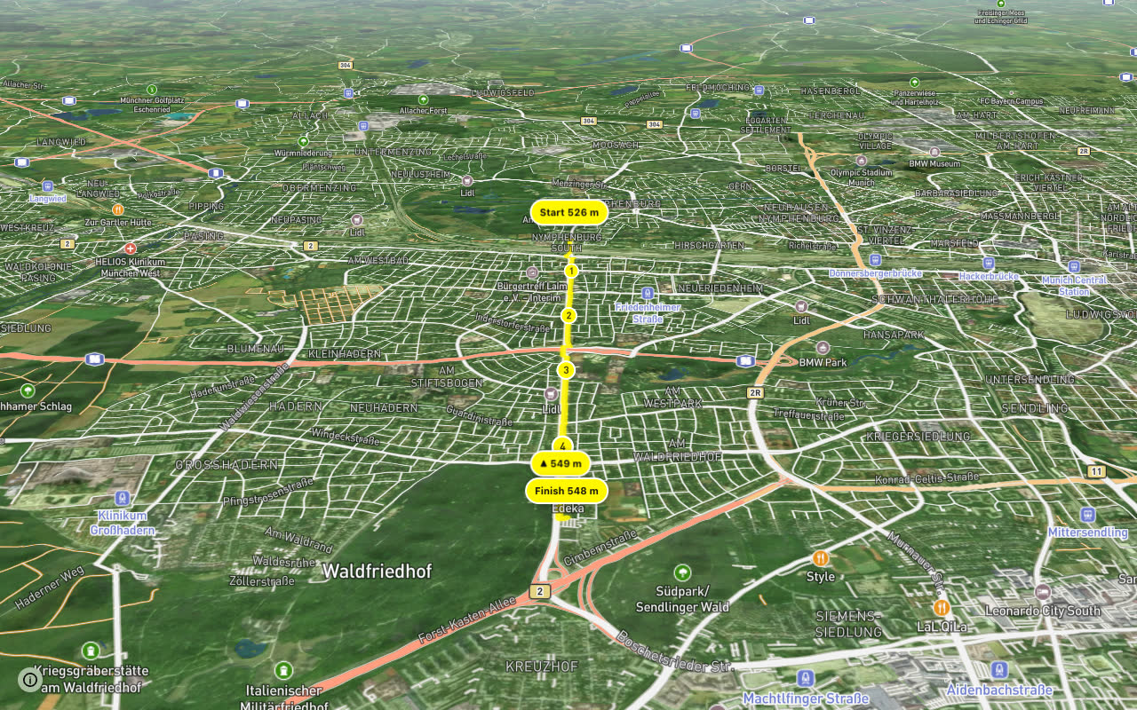 Bhf Laim - Forstenrieder Allee seen over 3D terrain