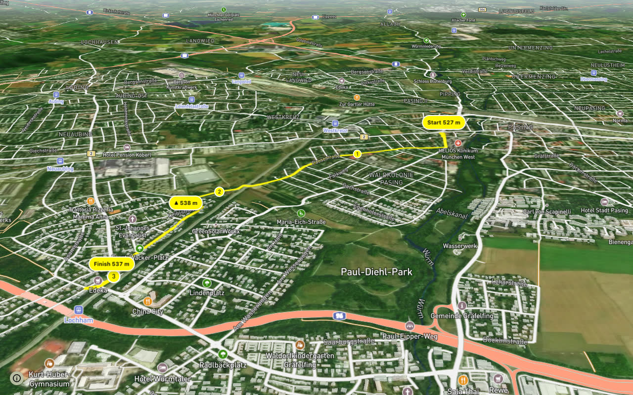 Bhf Pasing - S-Bhf Planegg seen over 3D terrain