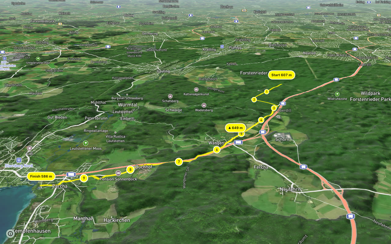 Eichelgarten - Starnberger See seen over 3D terrain