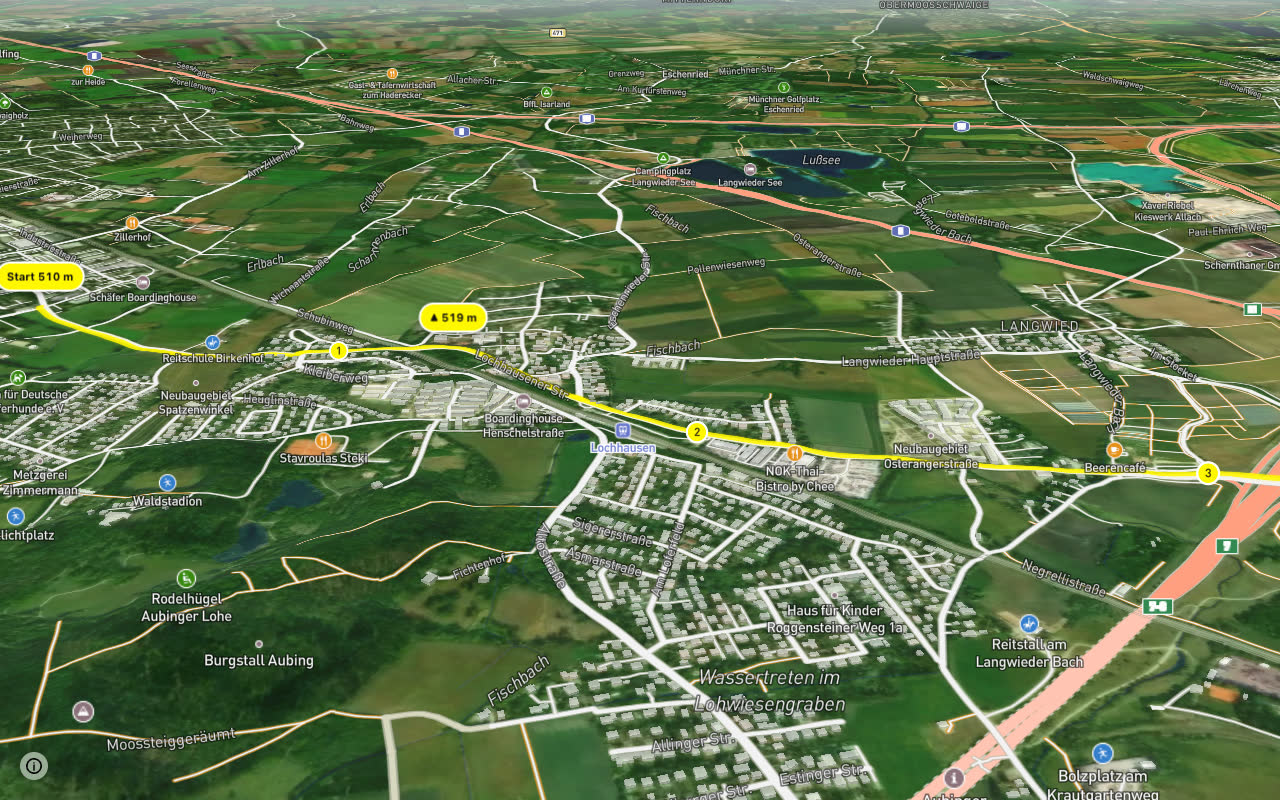 Fahrradhauptroute Lochhausen seen over 3D terrain