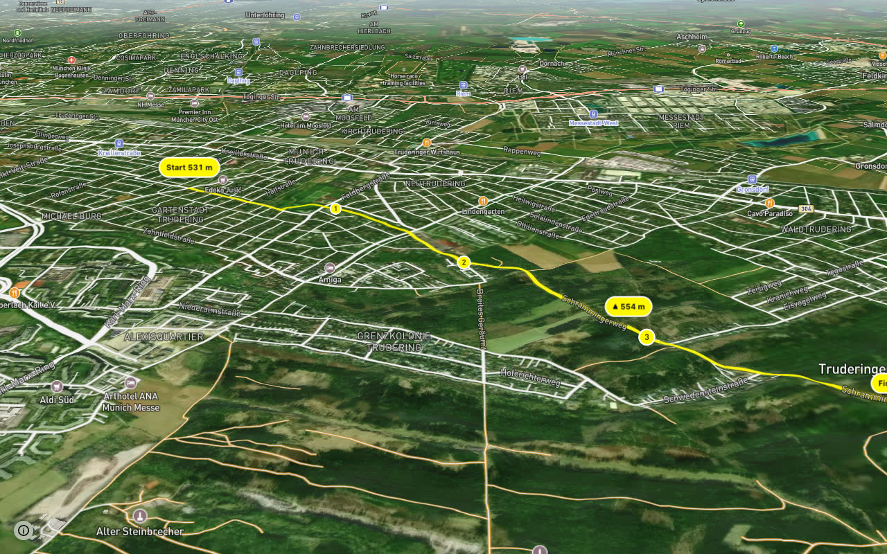 Fahrradhauptroute Panoramaweg Isar-Inn (LHM) seen over 3D terrain