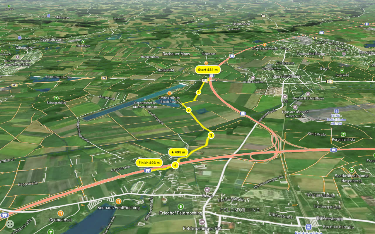 Feldmoching Unterschleißheim seen over 3D terrain