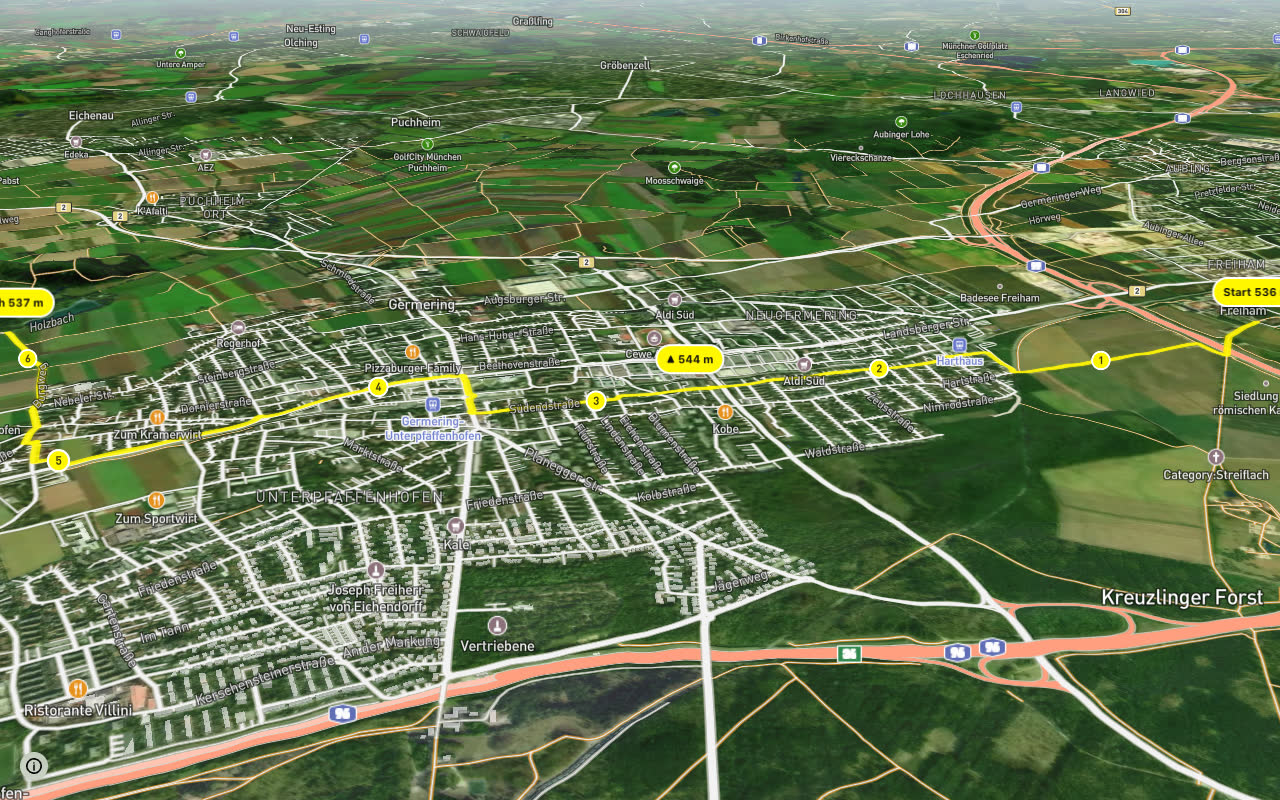 Freiham - Harthaus - Germering - Germeringer See seen over 3D terrain
