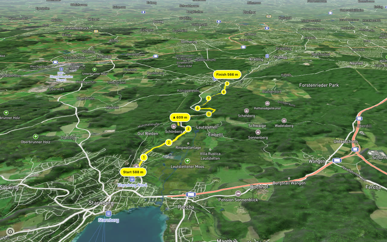 Gauting - Starnberg seen over 3D terrain