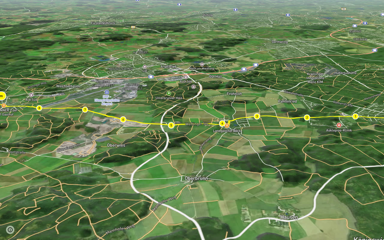 Gauting - Weßling seen over 3D terrain