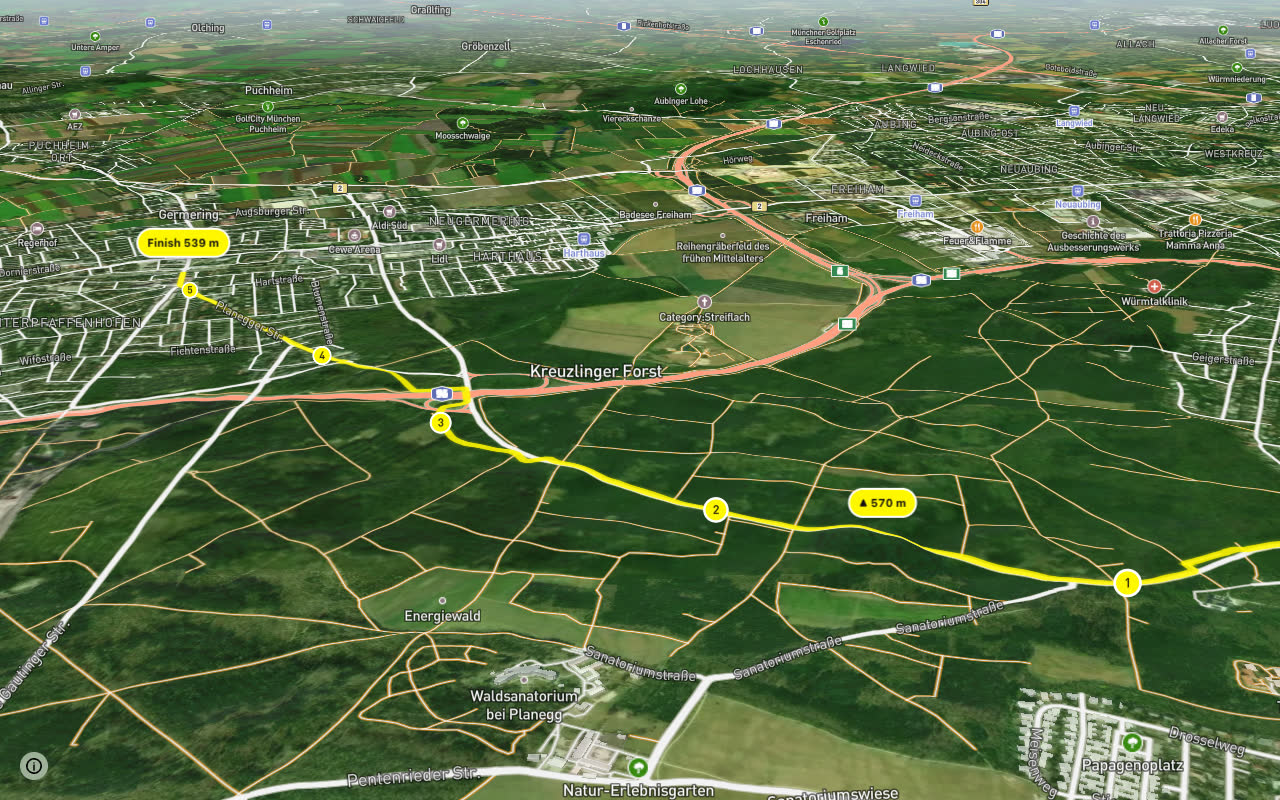 Germering (S) - Fürstenried-West (U) seen over 3D terrain