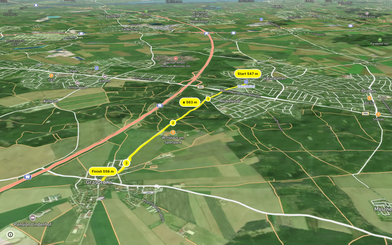 Grasbrunn - Vaterstetten seen over 3D terrain