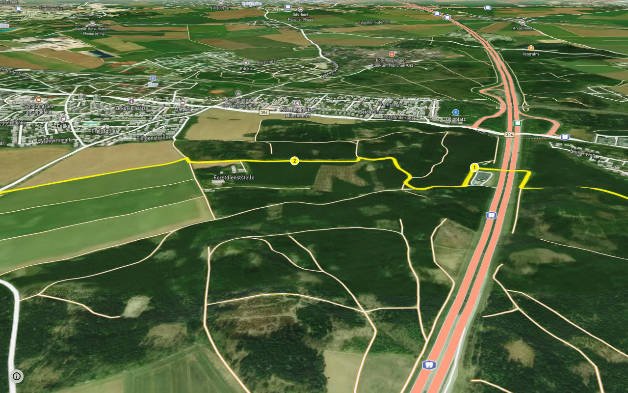Grasbrunner Radlrunde seen over 3D terrain