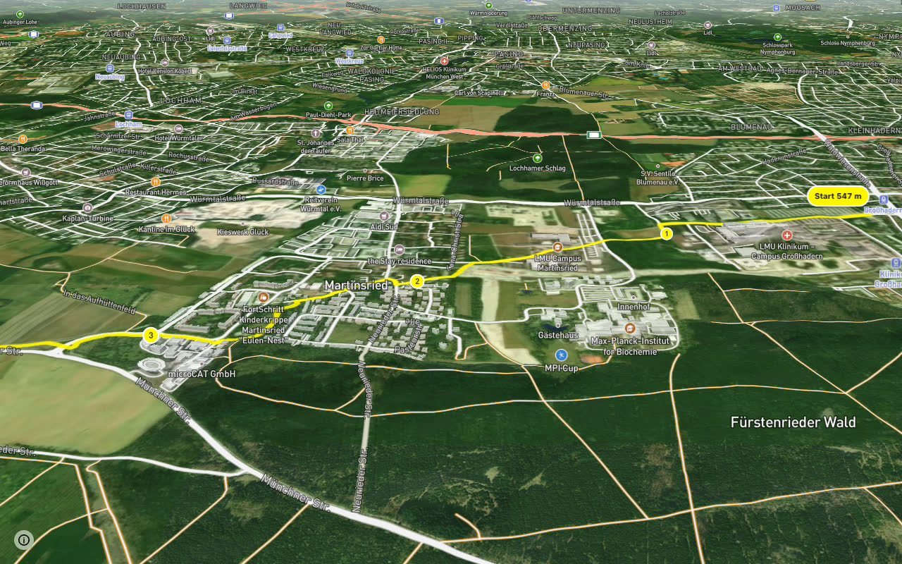 Großhadern - Campus Martinsried - Planegg seen over 3D terrain