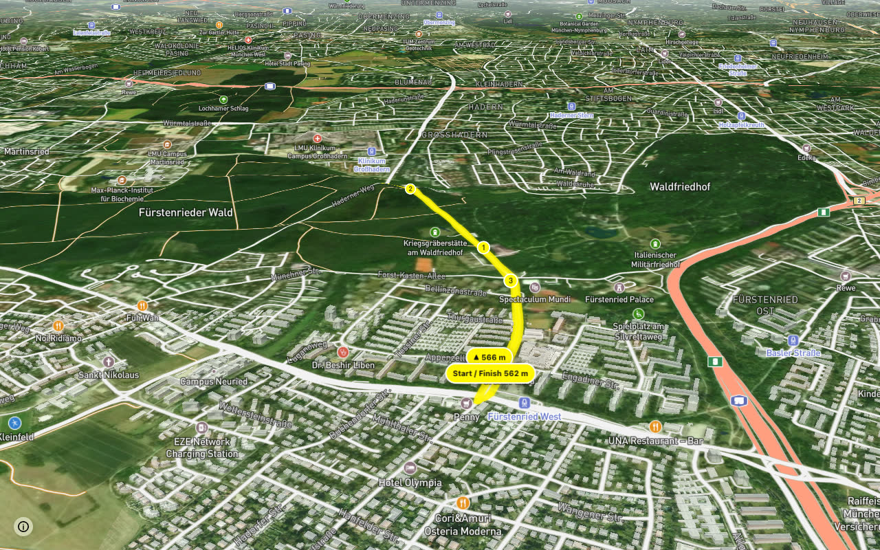 Großhadern - Fürstenried-West seen over 3D terrain