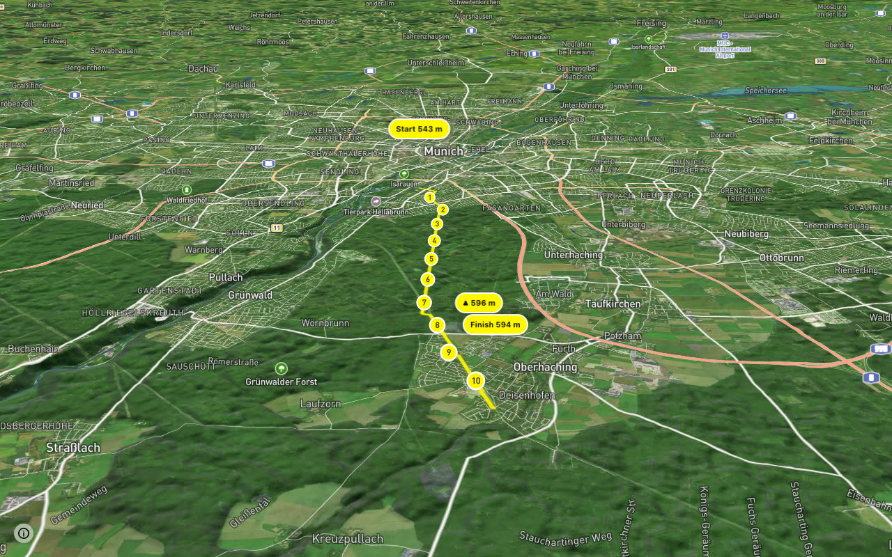 Harlaching - Deisenhofen seen over 3D terrain