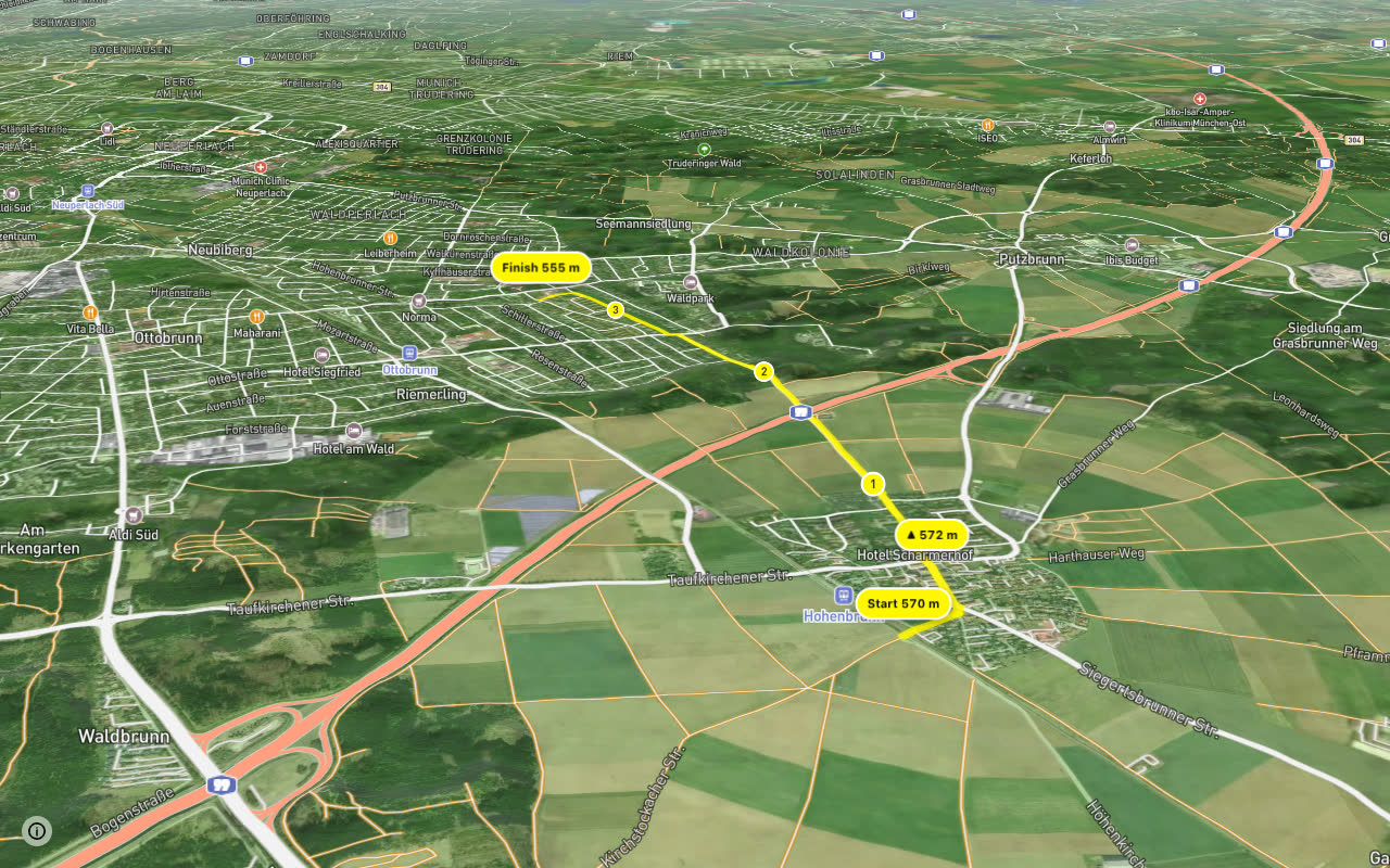 Hohenbrunn - Ottobrunn seen over 3D terrain
