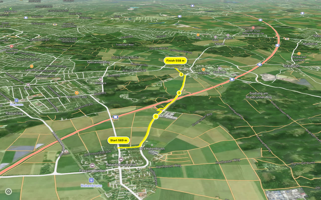 Hohenbrunn - Putzbrunn seen over 3D terrain