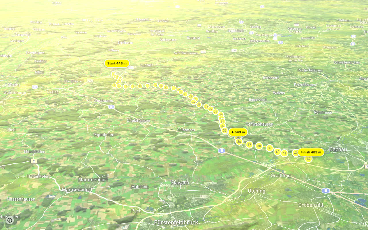 Hopfenschleife - Wasser-Radlwege Oberbayern - Abschnitt 2 seen over 3D terrain
