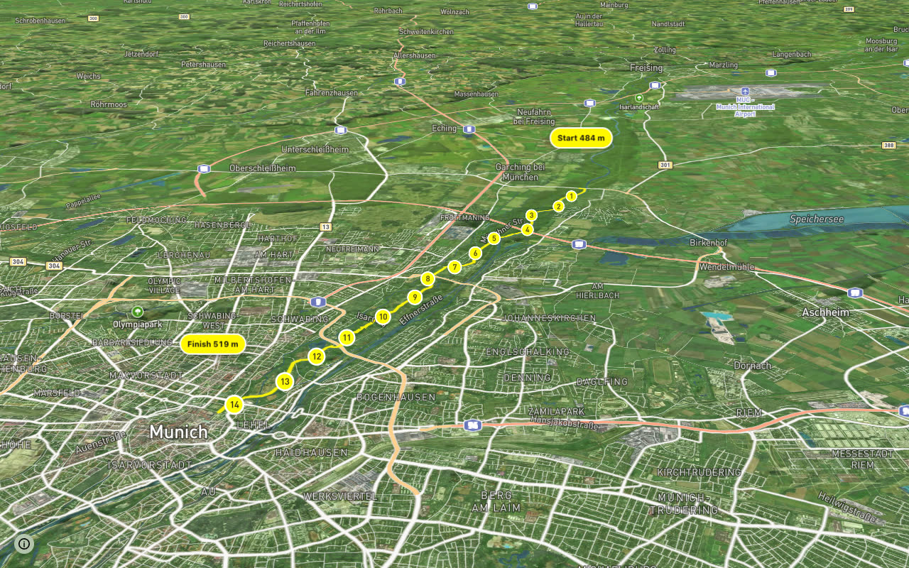 Hopfenschleife - Wasser-Radlwege Oberbayern - Abschnitt 9 seen over 3D terrain