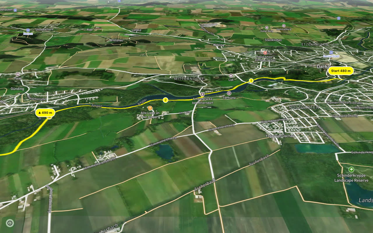 Hopfenschleife - Wasser-Radlwege Oberbayern - Querverbindung seen over 3D terrain