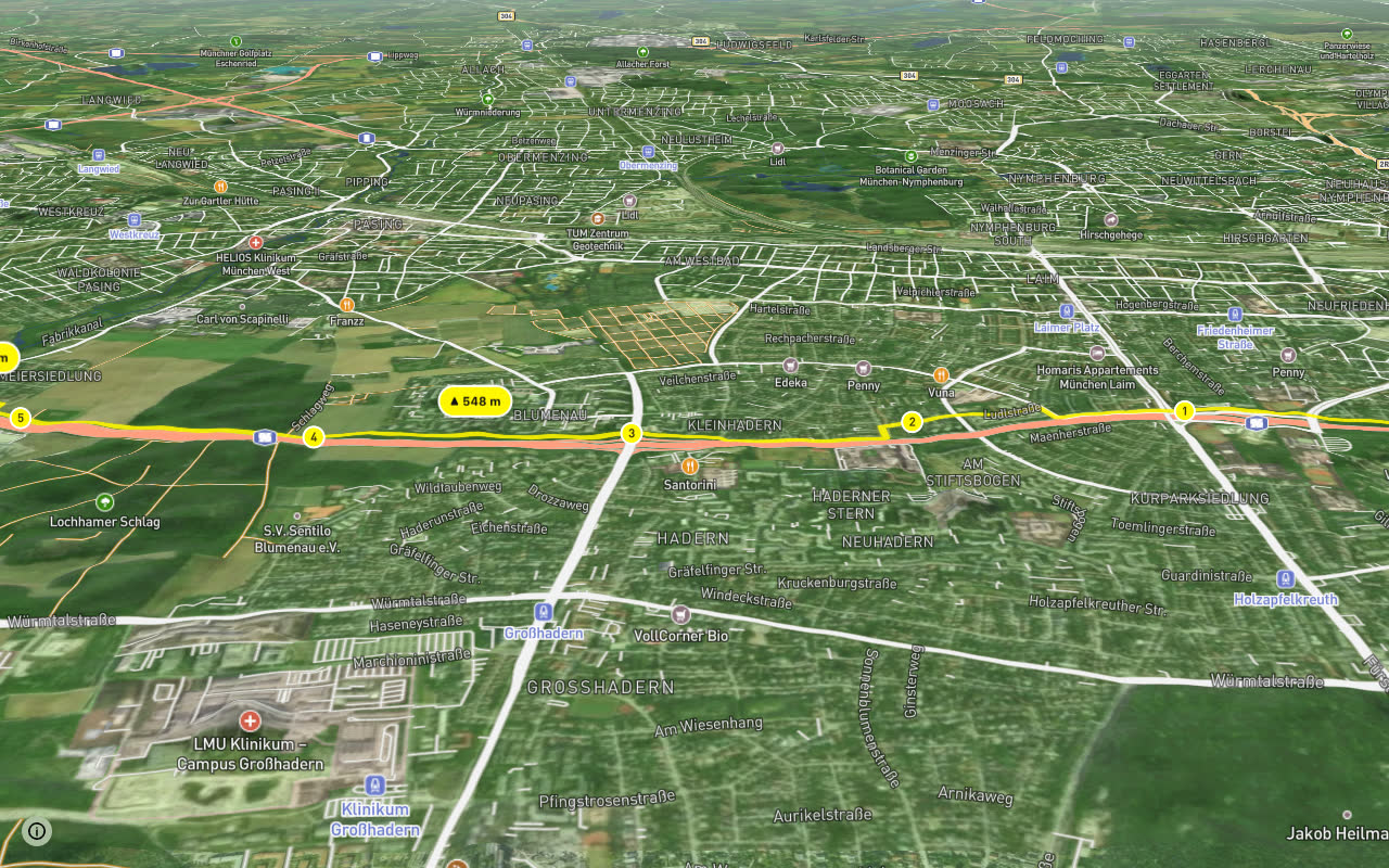 Lochham - Westpark seen over 3D terrain