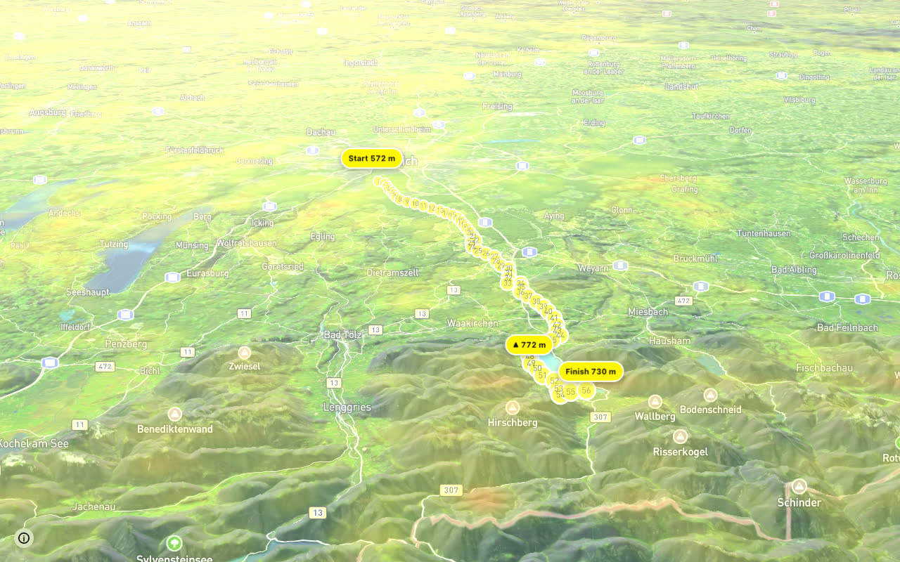 München - Venezia - Teil Deutschland 2b seen over 3D terrain