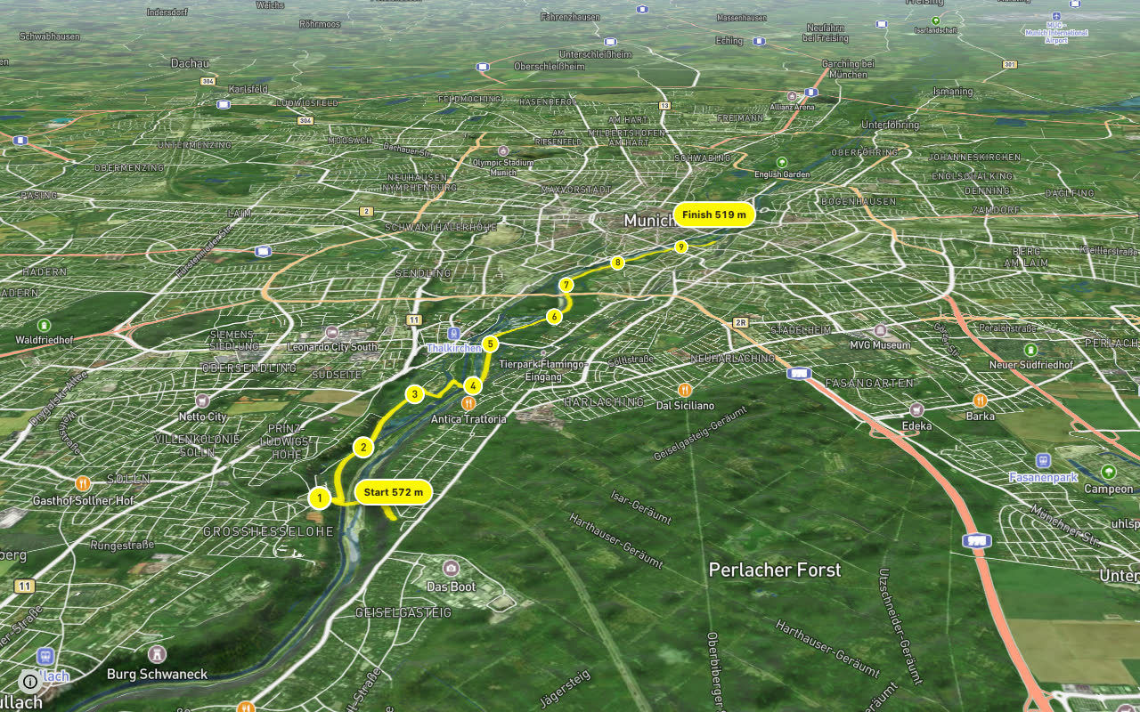 Munich-Venice - part Germany 1 seen over 3D terrain
