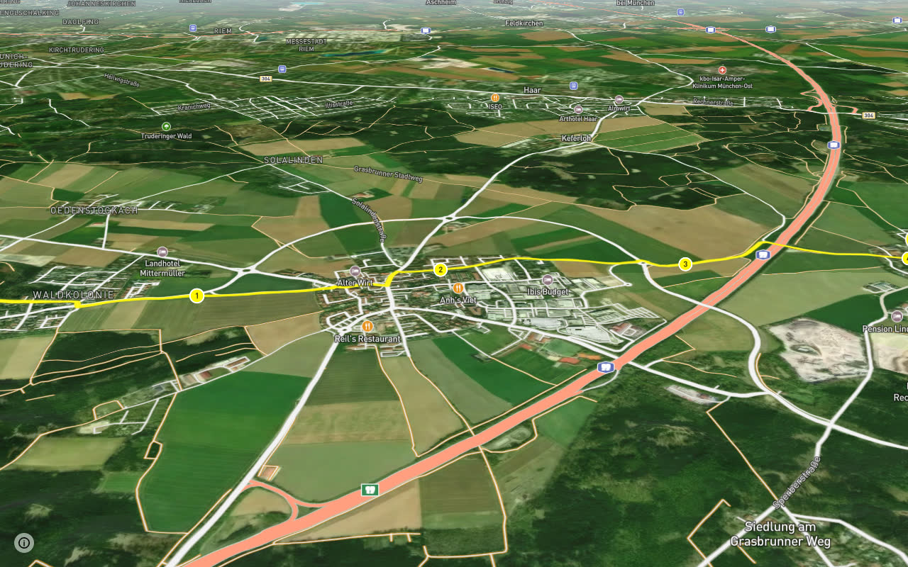 Neubiberg - Grasbrunn seen over 3D terrain