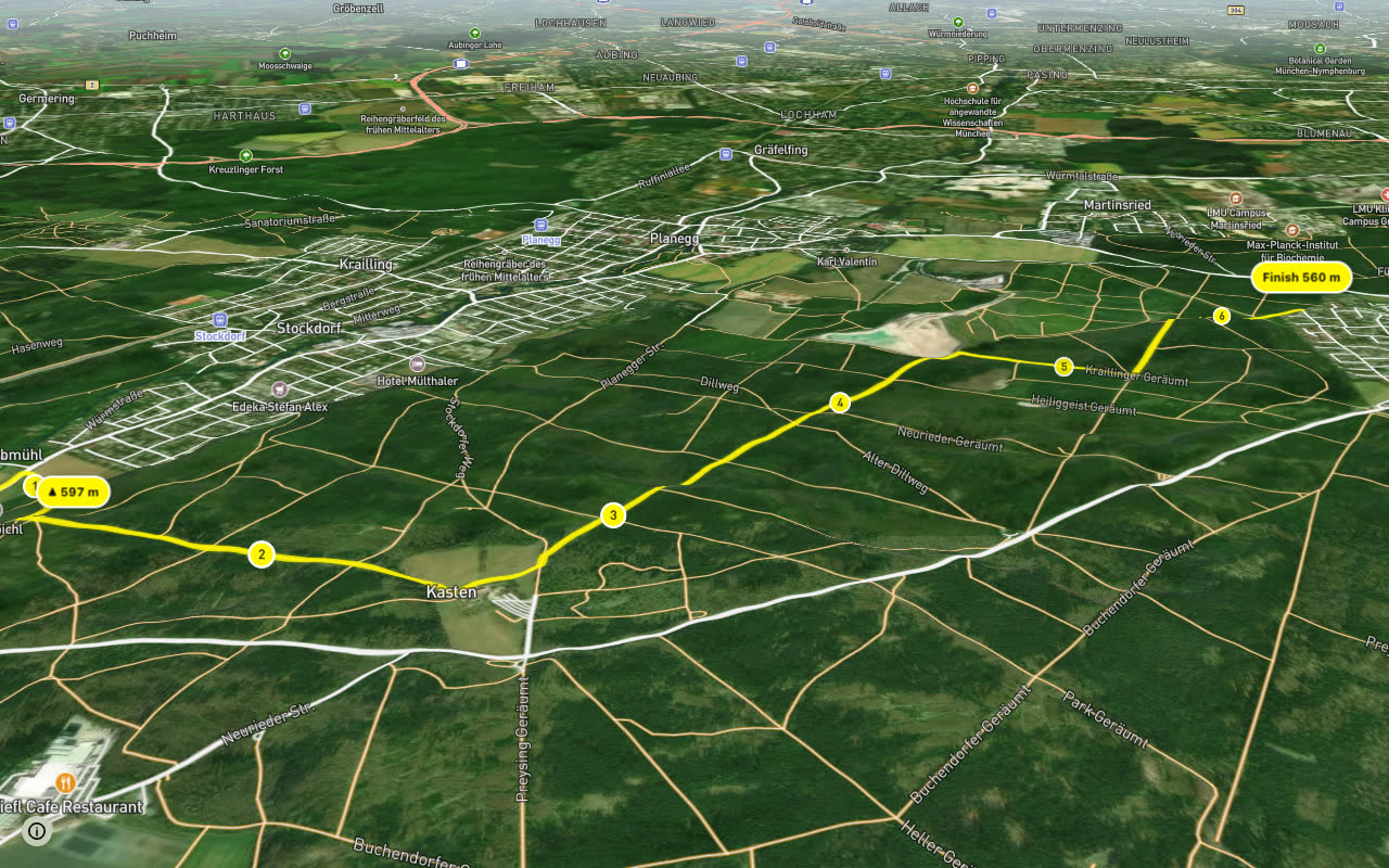 Neuried - Gauting seen over 3D terrain