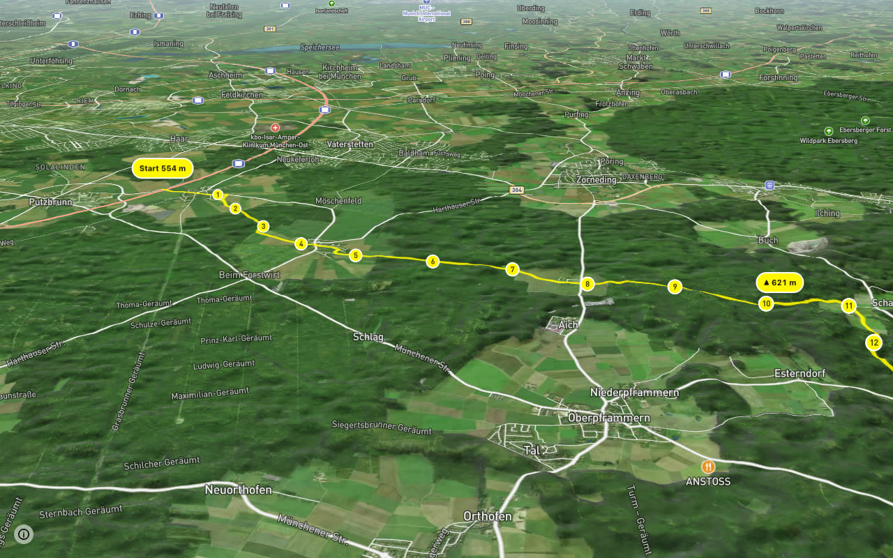 Salzschleife - Wasser-Radlwege Oberbayern - Abschnitt 9 seen over 3D terrain