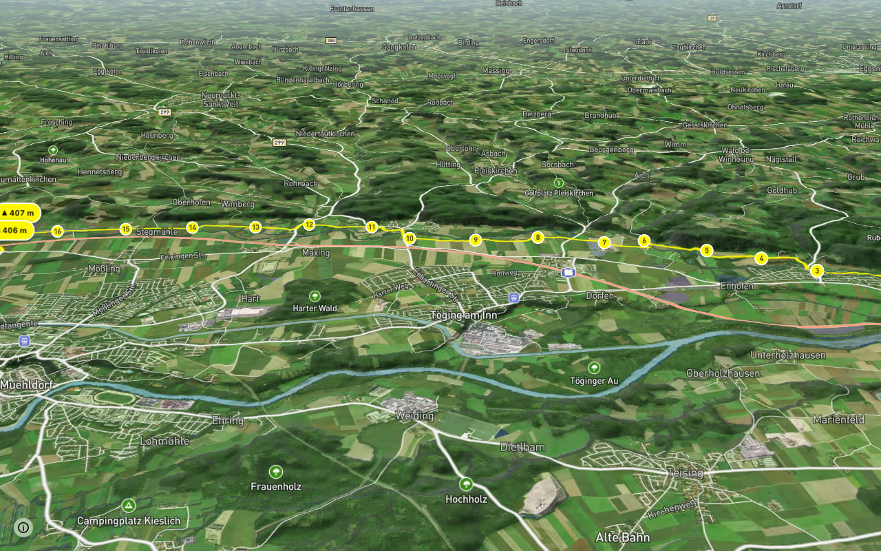 Sempt-Isen-Radweg seen over 3D terrain