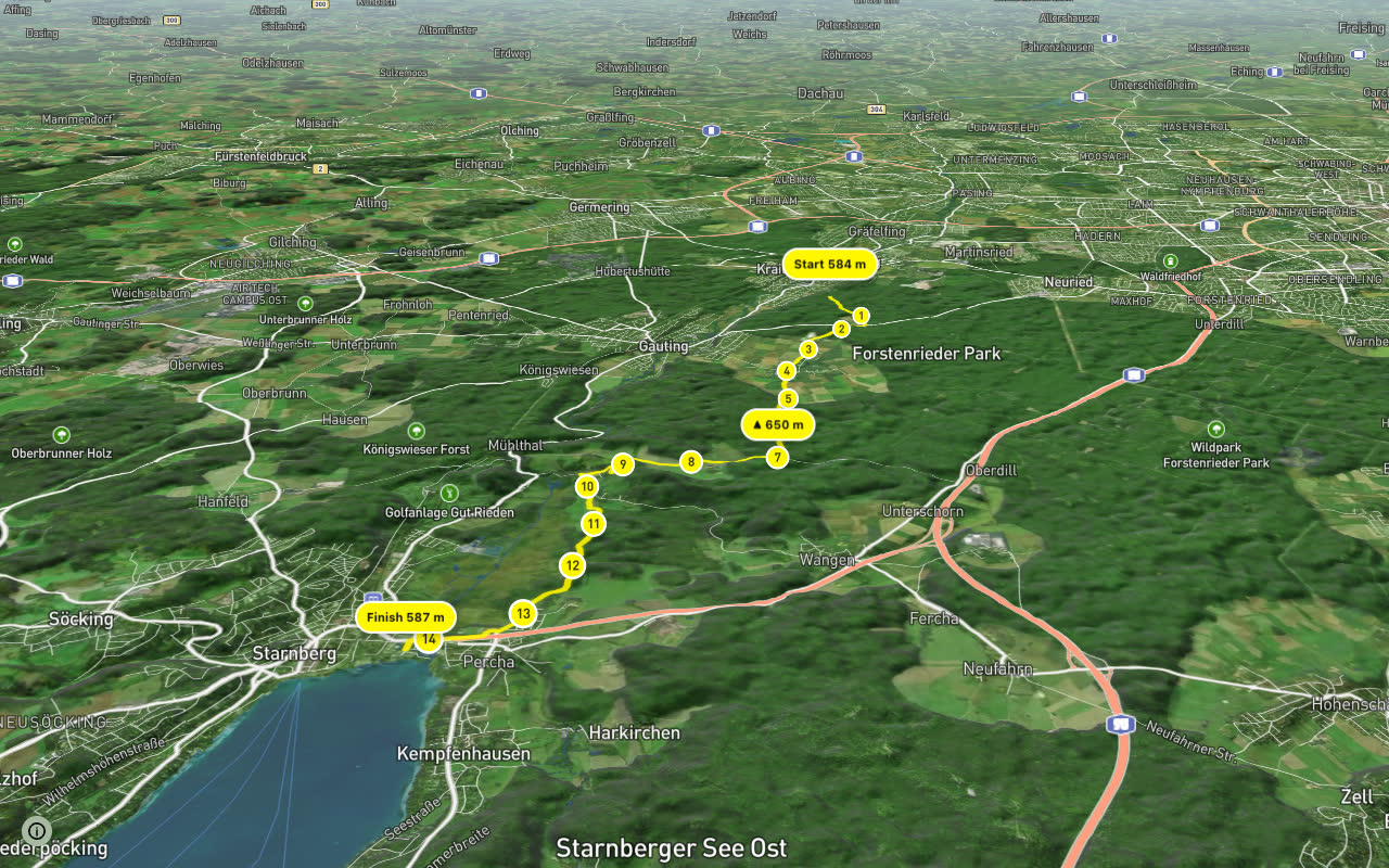 Starnberg - München seen over 3D terrain