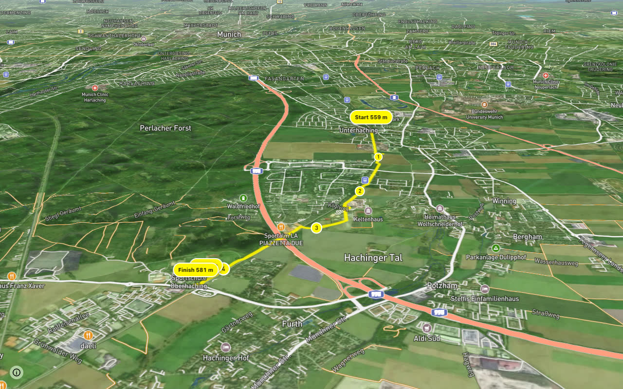 Unterhaching - Furth seen over 3D terrain