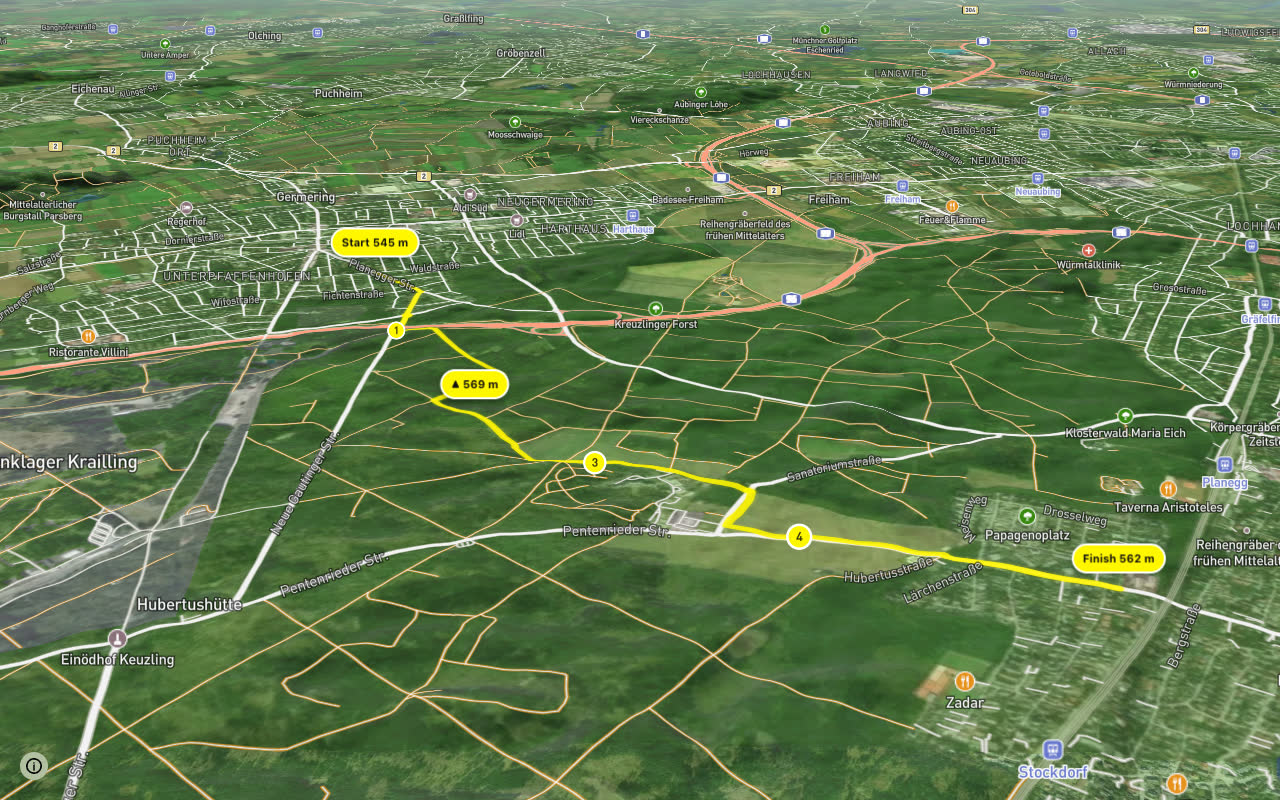 Unterpfaffenhofen - Krailling seen over 3D terrain