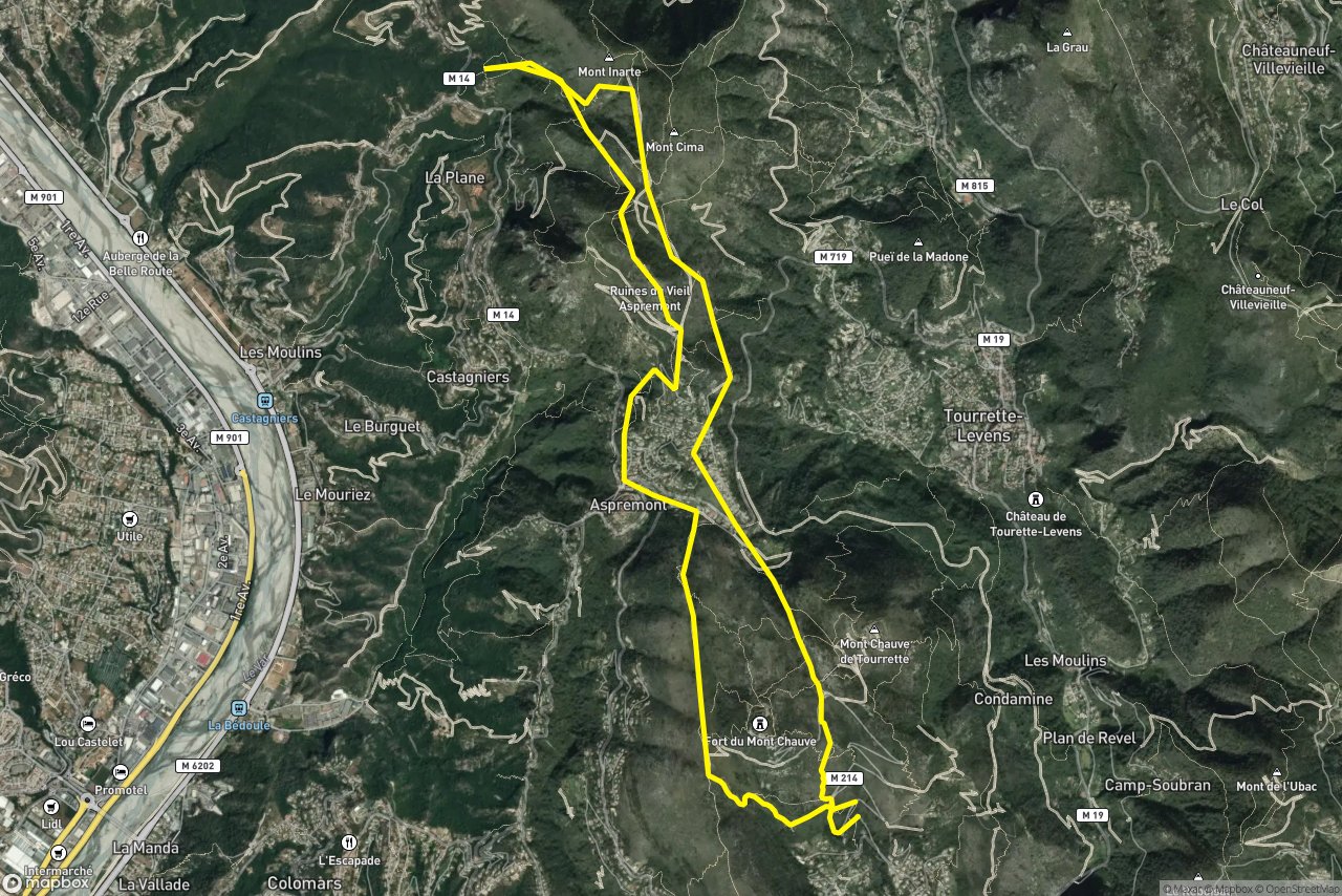 Chemin de la Prairie – Caire Soutran 18 km loop seen over 3D terrain