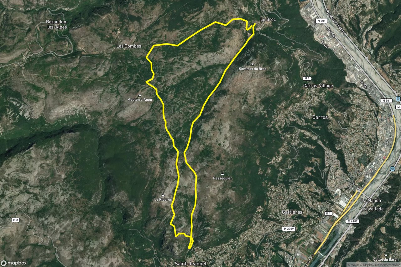 Chemin des Lucioles – Chemin Eugène Balducci 20 km loop seen over 3D terrain