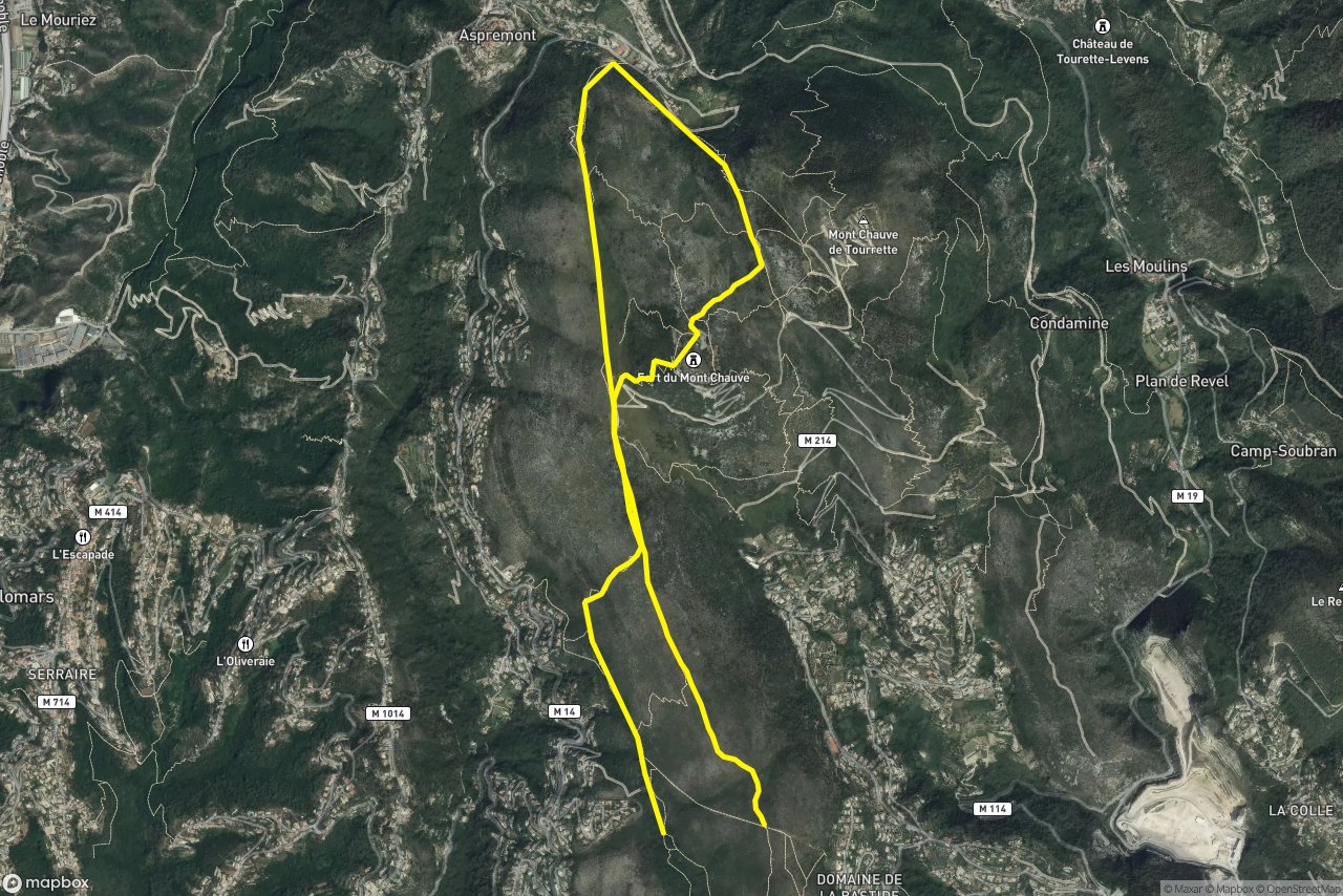Piste du Gaz – Chemin de la Bergerie 9 km loop seen over 3D terrain