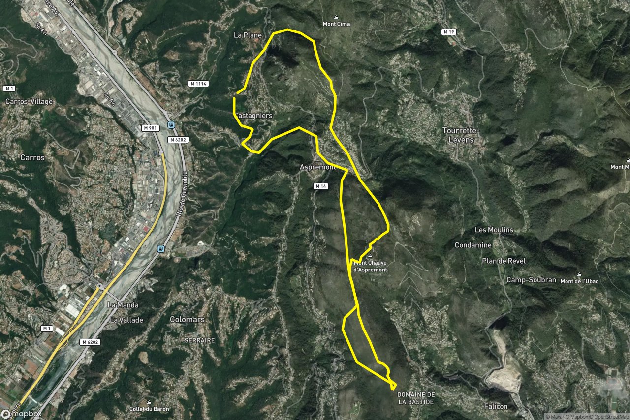 Piste du Gaz – Chemin de la Prairie 20 km loop seen over 3D terrain