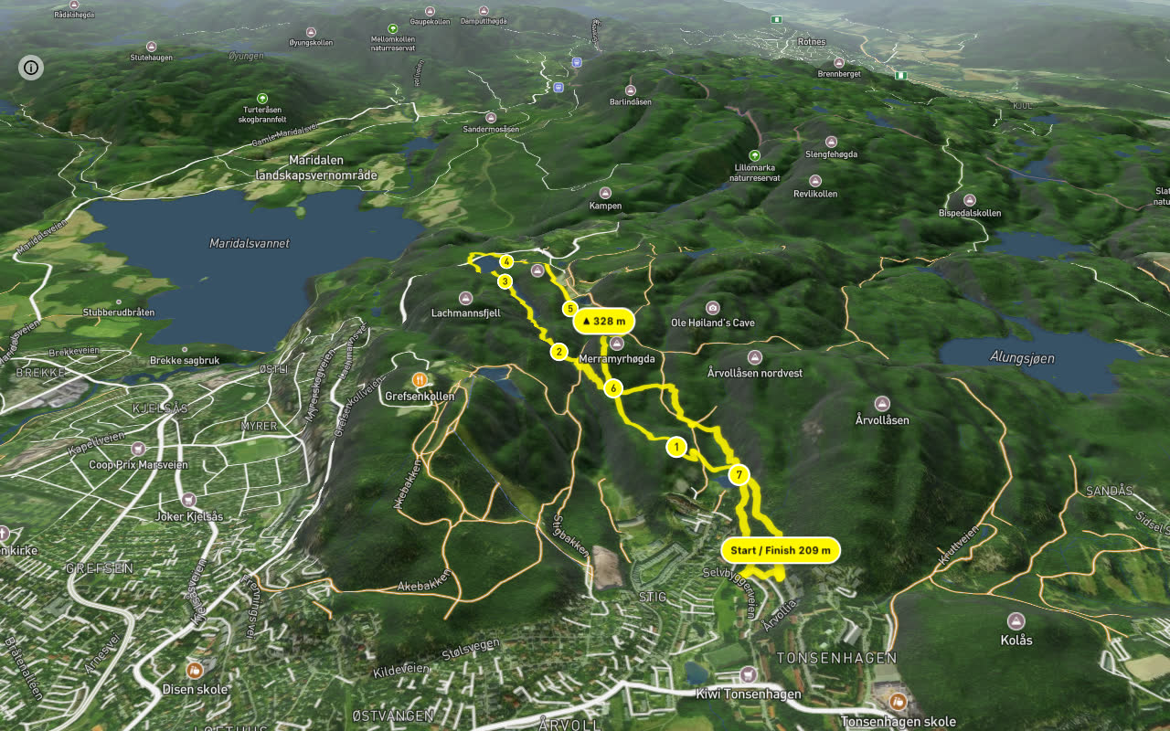 Glassbergløypa – Solemskogveien 8 km loop seen over 3D terrain