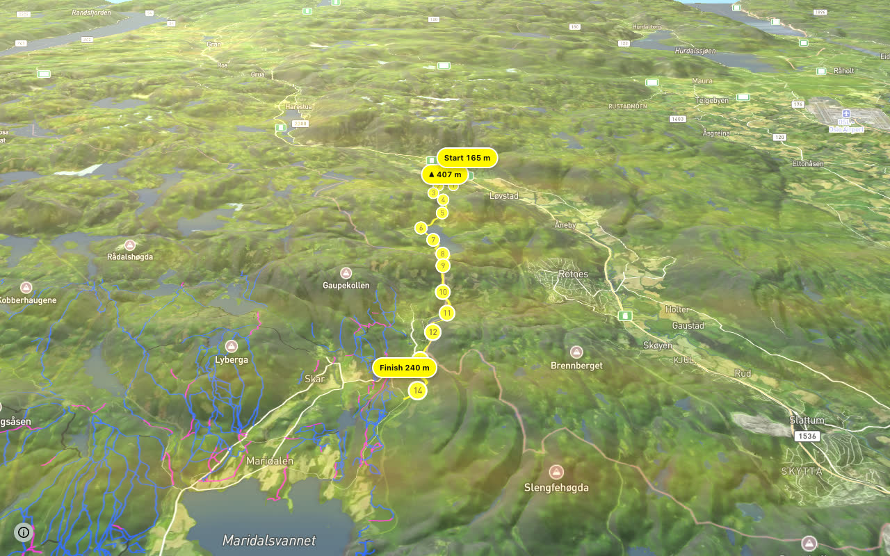 Greveveien seen over 3D terrain