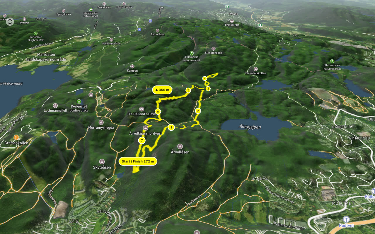 Hadelandsveien – Berminator 8 km loop seen over 3D terrain