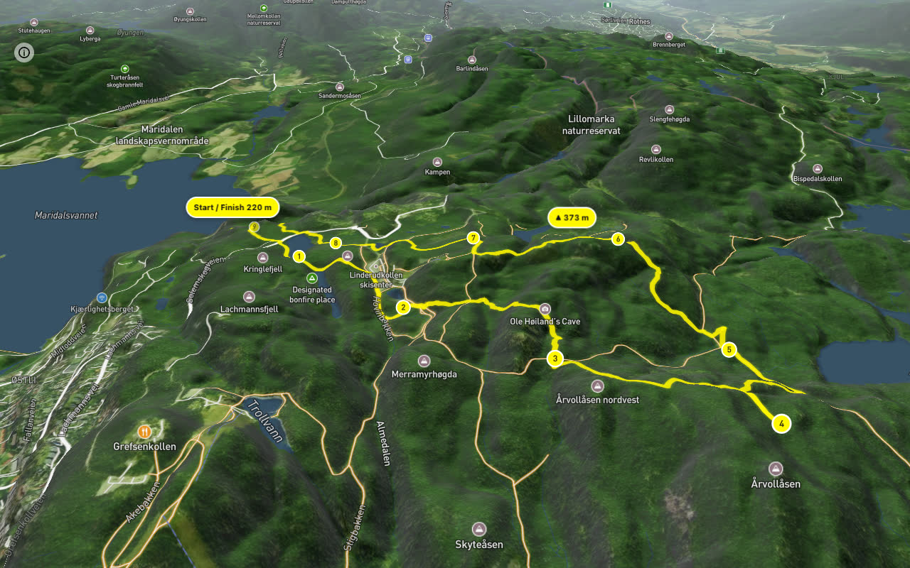 Hadelandsveien – Solemskogveien 9 km loop seen over 3D terrain